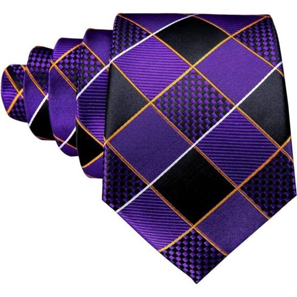 Plaid Ties Check Mens Necktie Set with Handkerchief Cufflinks Classic Stripe - Picture 4 of 8